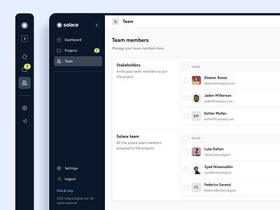 Team management — Solace Ops b2b dashboard figma minimal navigation product design saas settings sidebar sidenav table team management team members ui design user interface users ux design