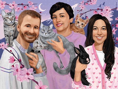 Portrait Featuring Cats and Bunnies art digital art hand drawn illustration portrait procreate