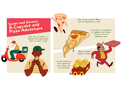 Sweet and Savory: A Cupcake and Pizza Adventure 2d branding design graphic design illustration logo poster ui ux vector