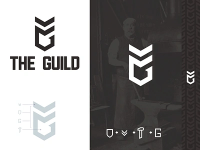 Guild branding branding hammer logo manly men military negative negative space police shield stripes survice