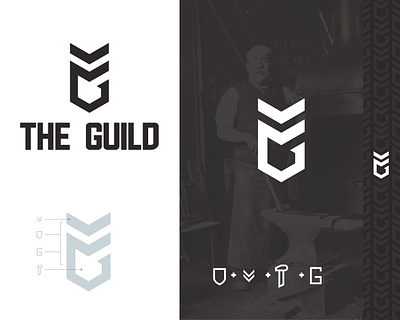 Guild branding branding hammer logo manly men military negative negative space police shield stripes survice