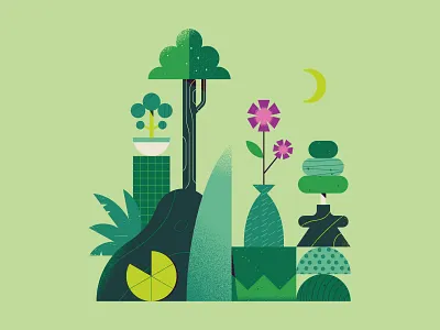Detox Garden design detox flowers forms garden geometric green illustration japan landscape leaves leo alexandre minimal nature peaceful plants shapes tree vase vector