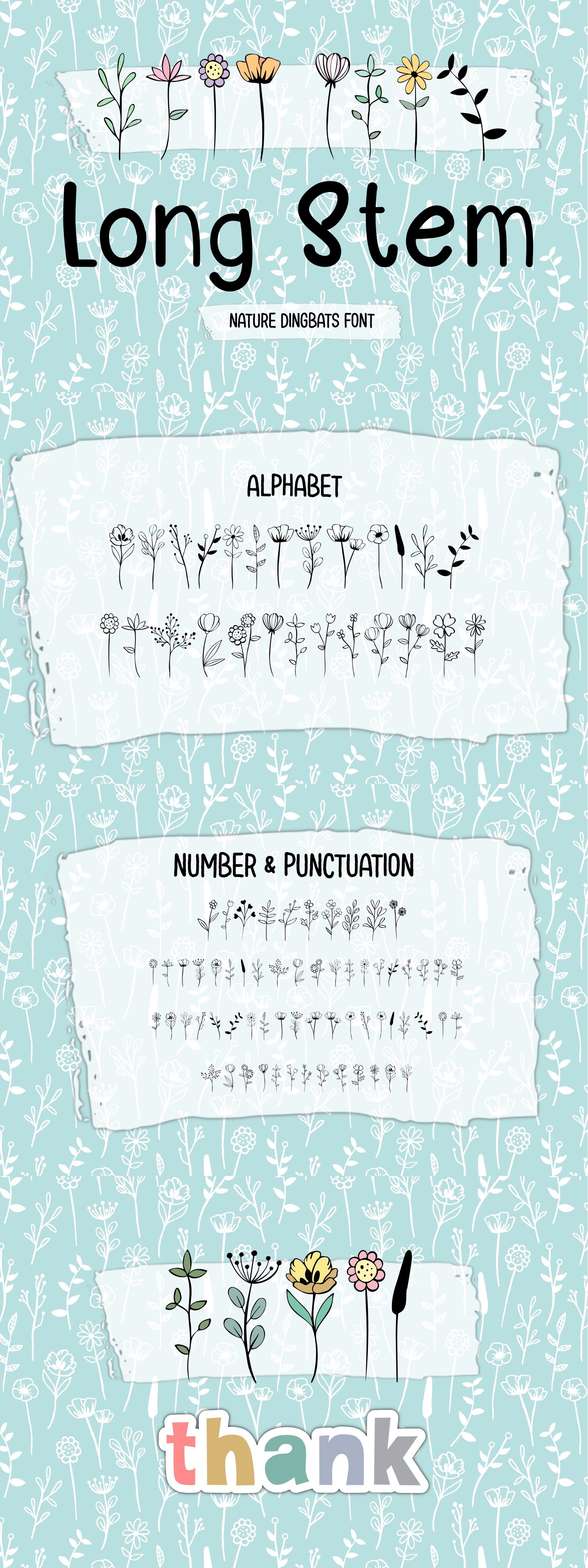 Long Stem 18cc dingbat doodle flowers font long nature stem