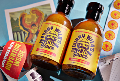 Burny Wild's Adventure Sauce adobe illustrator brand design branding food and beverage graphic design hot sauce illustration logo packaging vegan