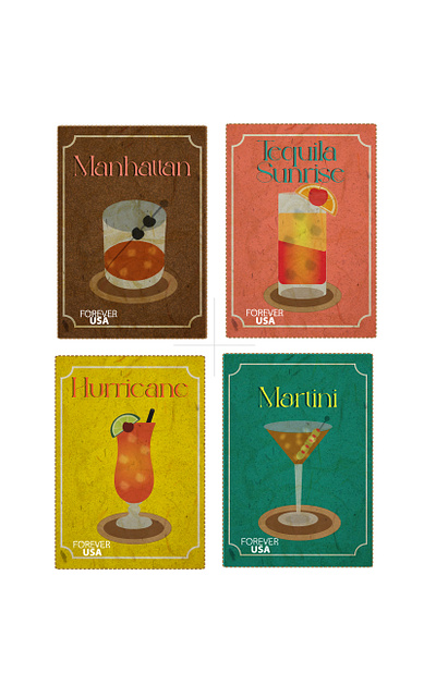 USA Stamp: Popular Mixed Drinks branding graphic design typography vector