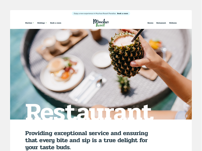 Mucho Resort - Layout Exploration v3 book a room cta section figma footer guest header hero hotel hotel room menu resort restaurant sea sections template theme