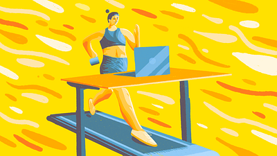 Stay Fit and Active at Your Work-from-Home or Desk Job article design desk editorial exercise graphic design illustration running treadmill wfh woman workfromhome workout