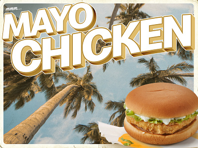 A Postcard From... part 3 beach branding case study chicken design fast food gif graphic heat illustration lettering mayo mcdonalds motion plam trees postcard type typography vintage wip