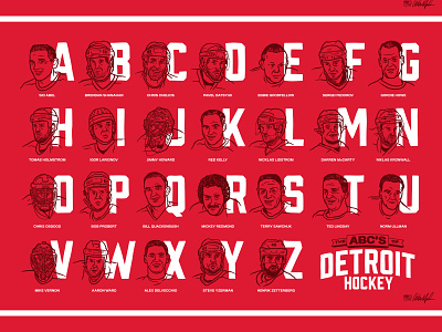 ABC's of Detroit Hockey abc alphabet design detroit detroit hockey detroit red wings graphic design hockey hockeytown illustration motown nhl red wings sports sports design