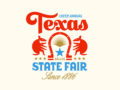Texas State Fair armadillo badge branding event fair illustration lockup logo modern script state fair texas typography