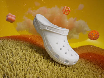 crocs universe vol.1 3d animation blender branding c4d cinema4d crocs design motion motion design motion graphics octane orange particles redshift shoes simulation simulations soft uiverse