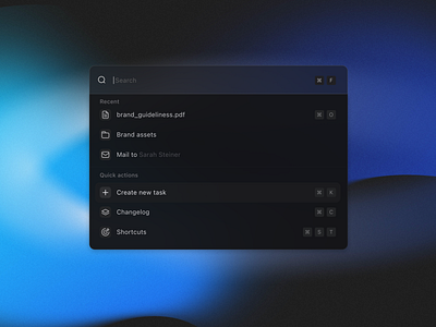 Command Search Modal in Dark Mode clean cmd cmd k commandk component components dark mode design system interface management menu modal navigation pop up product saas search web design