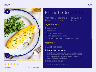Recipe — Daily UI #040 challenge daily daily ui daily ui 040 dailyui dailyui 040 dailyui040 french omelette omelette recipe tablet ui ux