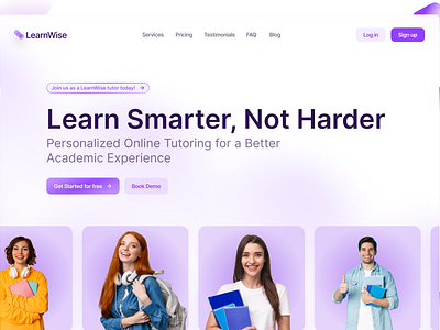 Learnwise: A Sleek and Intuitive UI Design for Seamless Learning animation branding bubble.io collab collaboration design education gradient graphic design illustration landingpage learn learningplatform logo people purple students ui uidesign wise
