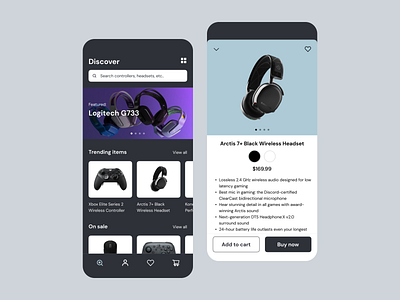 Gear and Peripheral Marketplace for Gaming app app design clean design interface markeplace mobile mobile ui product ui visual design
