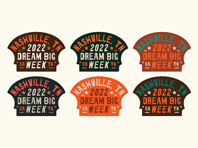 Dream Big Week Badges art badge badges brand identity color combo custom font custom type design graphic design guitar handmade ill illustration logo nashville patch rustic