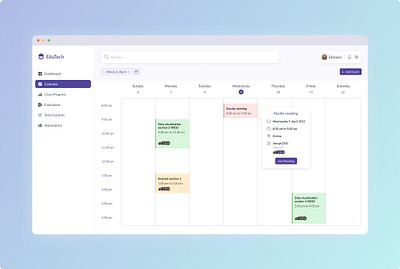 EduTech - A student management tool -weekly calendar calendar design landing page product design student student management ui ux web app weekly calendar
