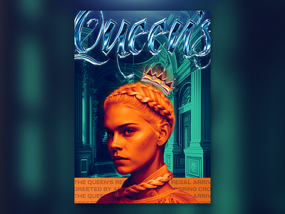 Queen's | Chrom & Duotone banner classic crown design duotone gradient graphic design green orange palace poster queen