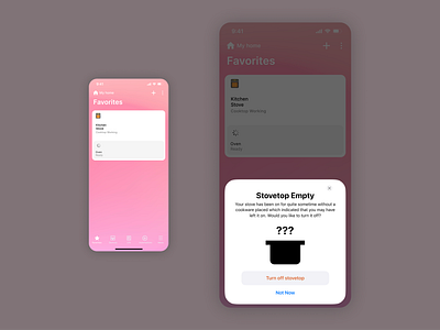 SmartThings Stove On Pop-up Alert : A Concept 16 dailyui16 dailyuichallenge day16 loi overlay popup smartthings stovetop ui