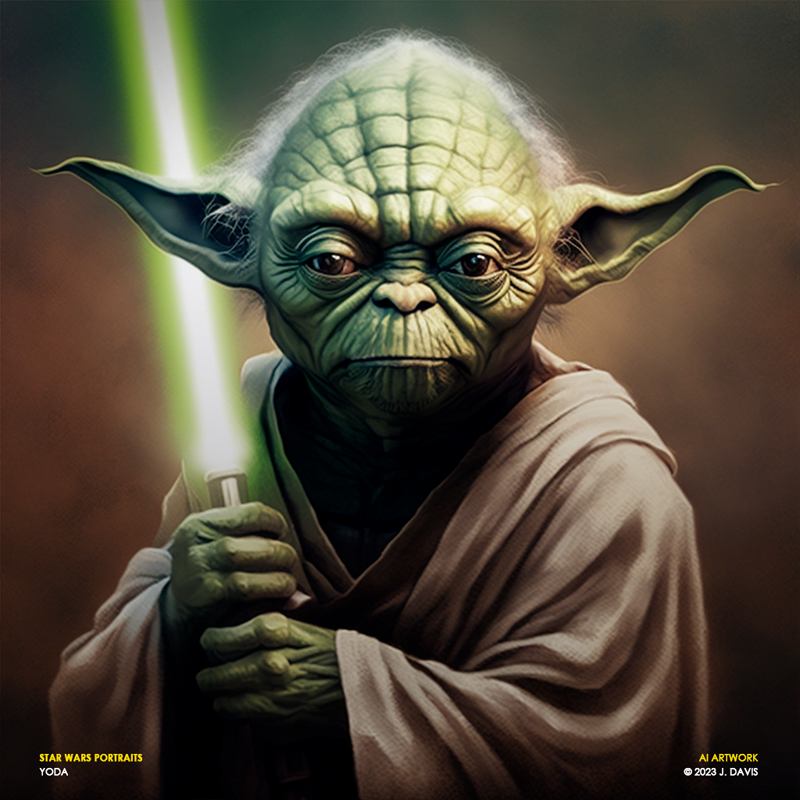Yoda 0xjdavis ai ai art art artificial intelligence disney fan art fandom illustration jedi lucas film machine learning may 4th portrait prompt engineering star wars yoda