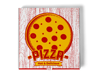 Generic Pizza Box food service pepperoni pizza pizza pizza box red and yellow restaurant restaurant supply take out box wood grain