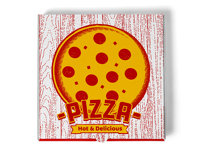 Generic Pizza Box food service pepperoni pizza pizza pizza box red and yellow restaurant restaurant supply take out box wood grain