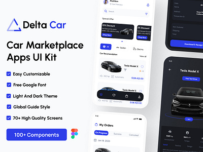 Delta Car - Car Marketplace UI Kit app design minimal mobile app ui ui kit ux