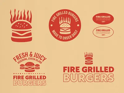 Fire Grilled Burgers badge branding burger food graphic design identity illustration logo