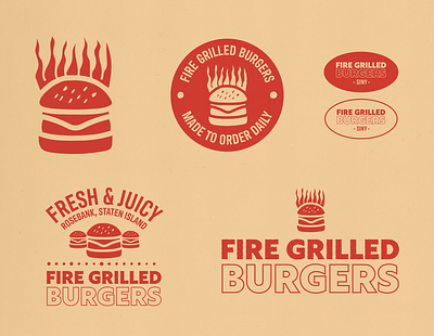 Fire Grilled Burgers badge branding burger food graphic design identity illustration logo