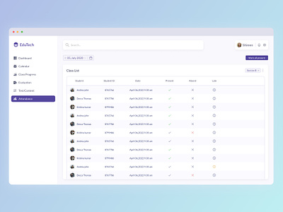 EduTech - A student Management Tool - Attendance attendance class design landing page present product design student ui ux web web app
