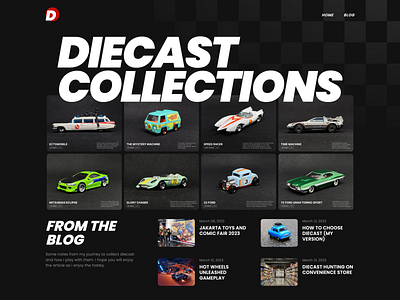 Diecast Corner - Landing Page automotive bold card cars clean collection dark mode gallery hobby landing page race thumbnail toys typography ui ux website whitespace