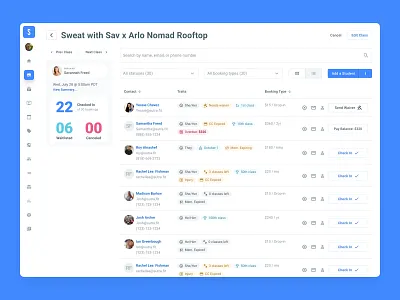 Exercise Class Details - Fitness Studio Dashboard cards dashboard design ecommerce exercise fitness roboto shopify table ui ux web app