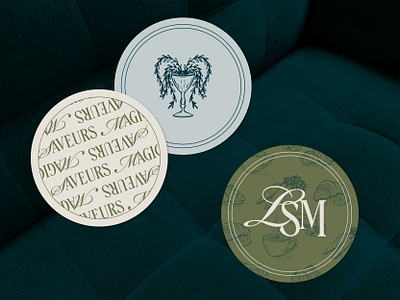 Les Saveurs Magiques badge brand identity branding coaster design french illustration logo restaurant typography