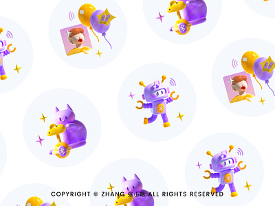 Web illustration - Live streaming 3d c4d cat illustration purple robot web zhang 张小哈