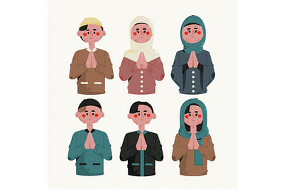 Eid Mubarak Muslim People Characters character eid happy illustration islam mubarak muslim people ramadan vector