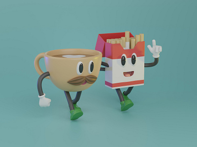 Cofe & Smoky - Best Friend Forever 3D Illustration 3d blender cartoon cigarret coffee design illustration