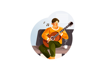 Man playing guitar while sitting on sofa melody