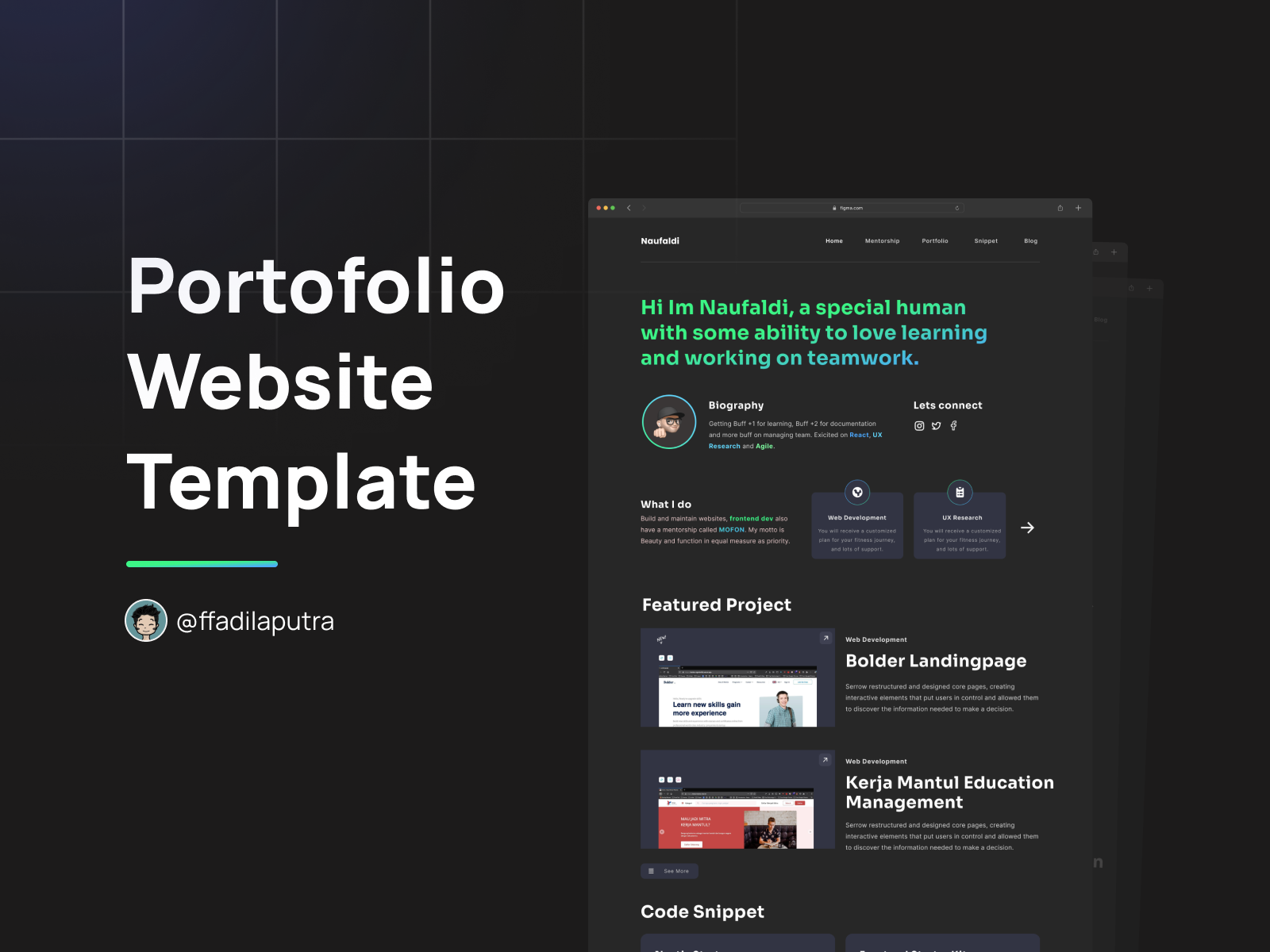 Freebies personal website template clean dark darkmode design personal portofolio sites ui web