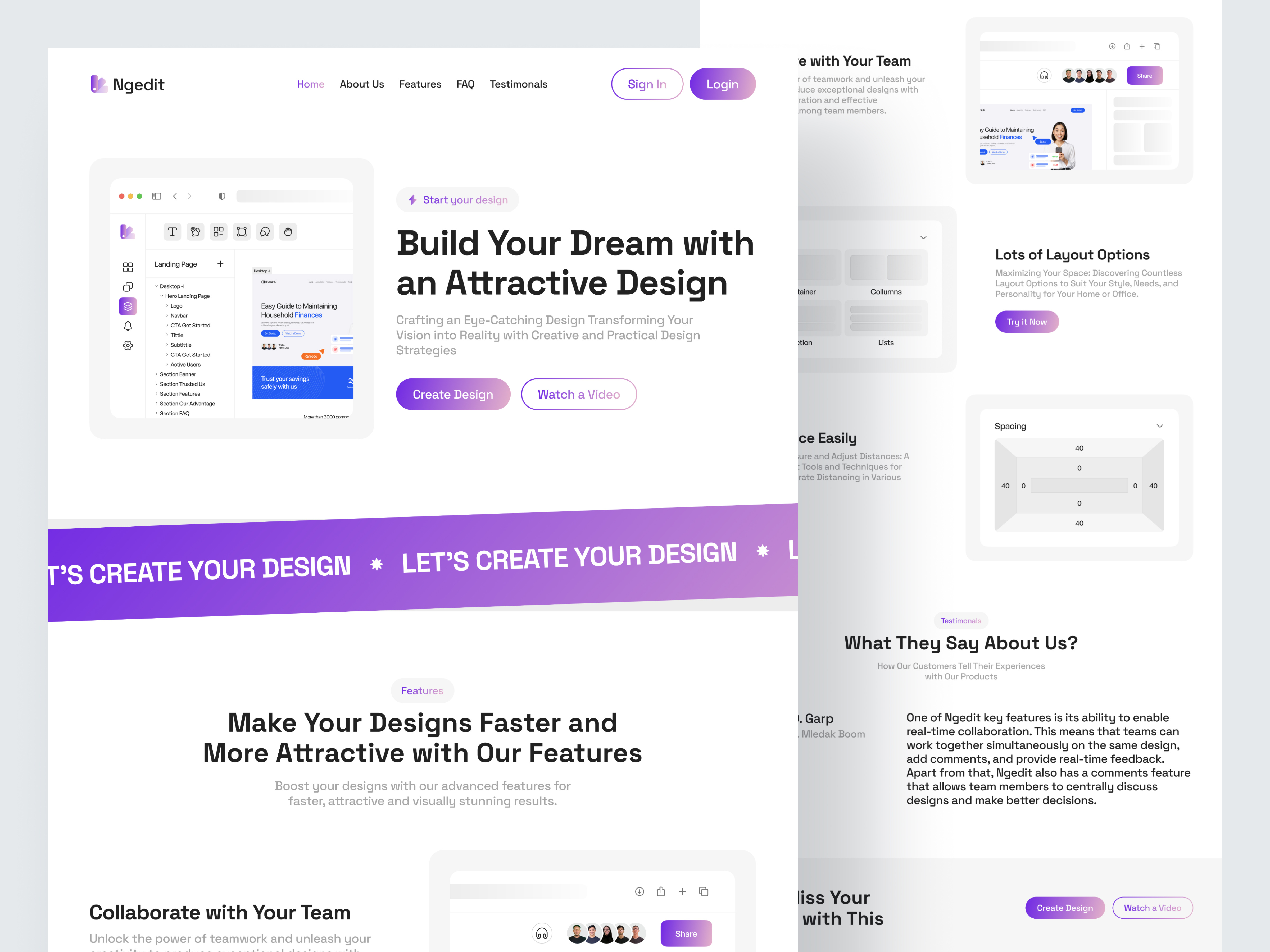 Ngedit - Web Builder Landing Page animation branding build builder builder tool company compro home page illustration landing mobile no code builder page print product design profile typography ui ux web design