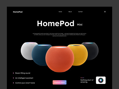 HomePod e-commerce website header. e commerce header hero hompod music song sound box ui ux webpage website