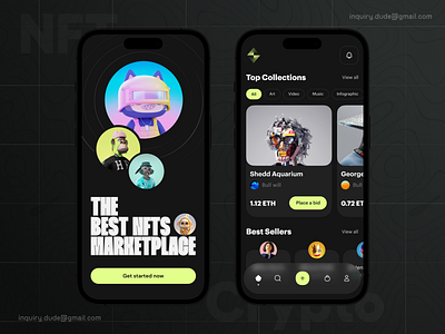 NFT Marketplace Mobile App best shot blockchain branding crypto dark defi design digital art ios app marketplace mobile app mobile app design nft product design trade ui ui design ux ux design web3