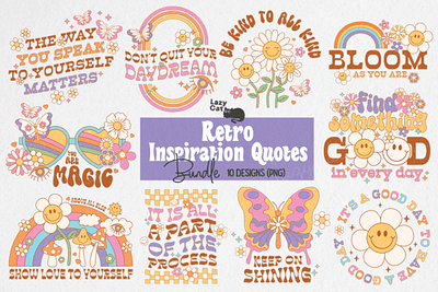 Retro Flower Quotes Sublimation Bundle Graphic design graphic design quote
