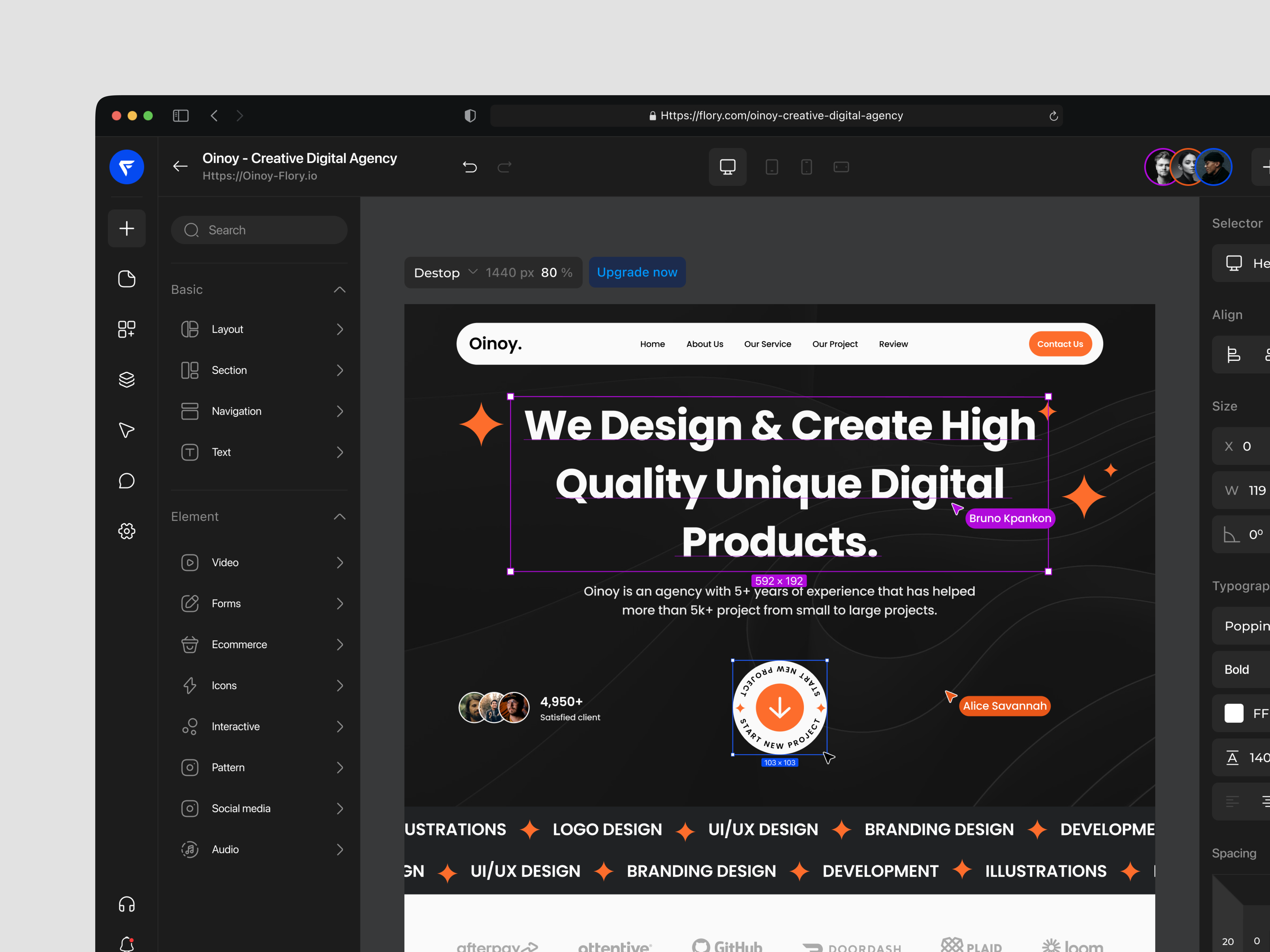 Flory Web Builder No Code - Dark Mode and drop builder website cms drag framer layout malik style no code page builder ui ux web builder web code webflow website builder wordpress