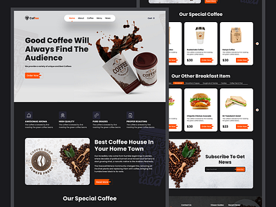Coffee Shop Landing Page branding cafe clean coffee design drinks ecommerce food landing page minimal online store shop ui ux website