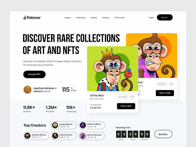 NFT Website Design artist blockchain crypto cryptocurrency header landing page nft nft marketplace tranding ui uidesign ux web design web3.0 webpage