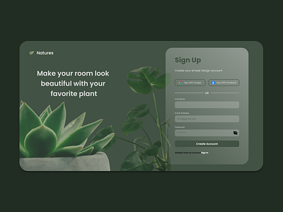 Daily UI Challenge 001 | Sign Up Page dailyui design green landingpage mobile app mockup plant signuppage simpledesign ui ux webdesign website