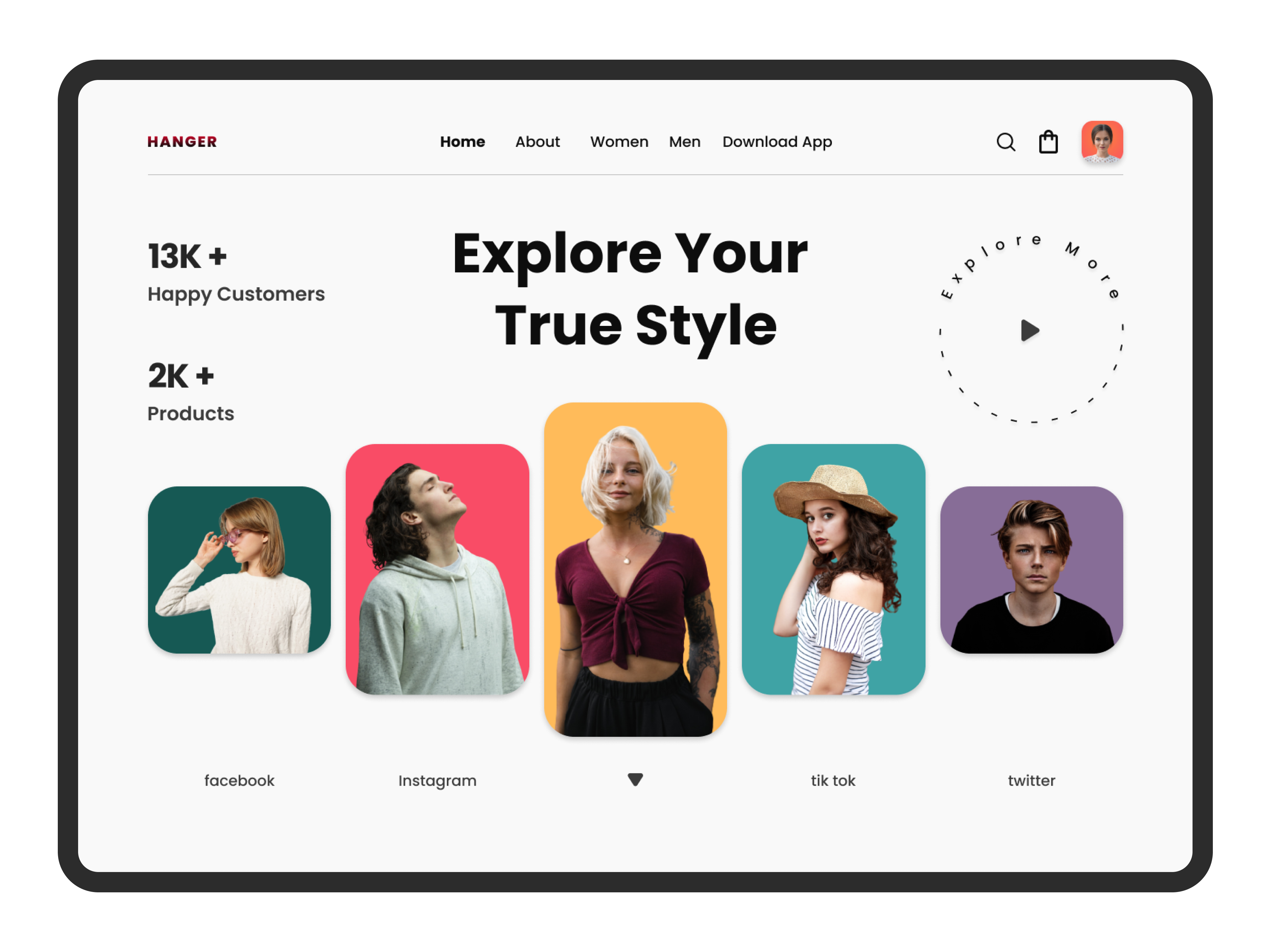 Hanger Fashion Store Web Design animation design e commerce ecommerce figma immersive slider animation portfolio smartanimate ui uidesign uiux ux uxdesign webdesign