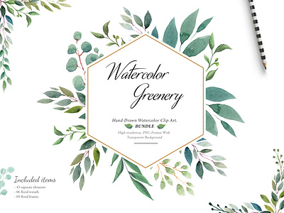 Watercolor Greenery Clipart Set planner clipart