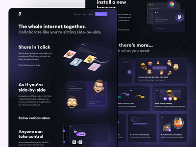 Fabric browser software website design analytics browser clean colorful dark design landingpage minimal modern playful share software startup tool webflow