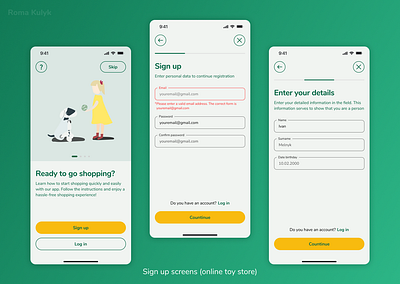 Interface design/Sign up, login (online toy store) app buttons design dialog window ilustration input location log in map register shop sign in sign up sing up store toy ui ux